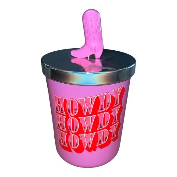 DW Home Pink HOWDY Scented Cowgirl Cowboy Candle With Boot Lid - Wild Sage NEW - Picture 1 of 6